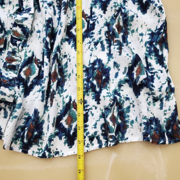 Intro Ikat Print Split Round Neck 3/4 Balloon Sleeve Women's Rayon Boho Top 2X - Picture 9 of 12